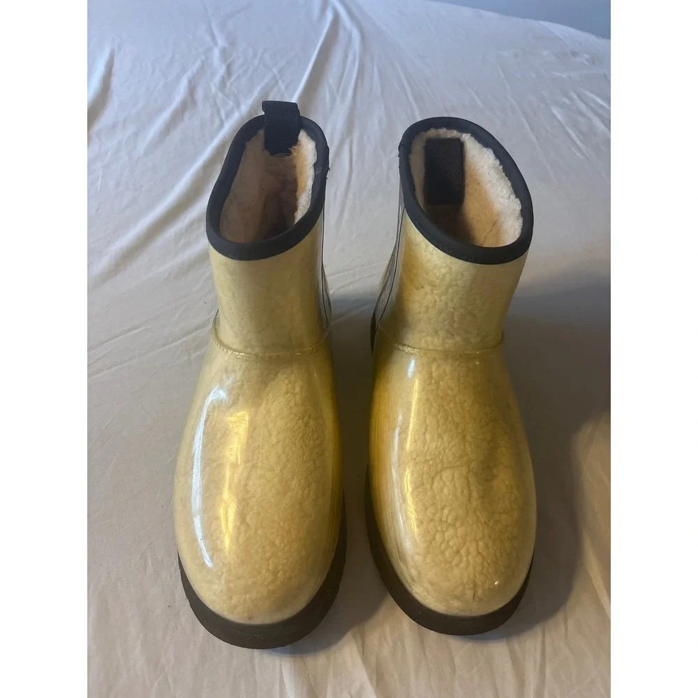 UGG Classic Clear Mini Rain Boots Women Size 9 Natural Black Good Waterproof
